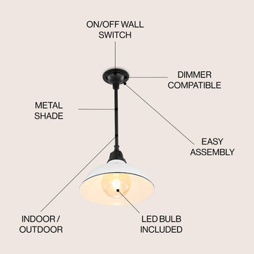 Jasper 12.25" Farmhouse Industrial Indoor/Outdoor Iron LED Pendant